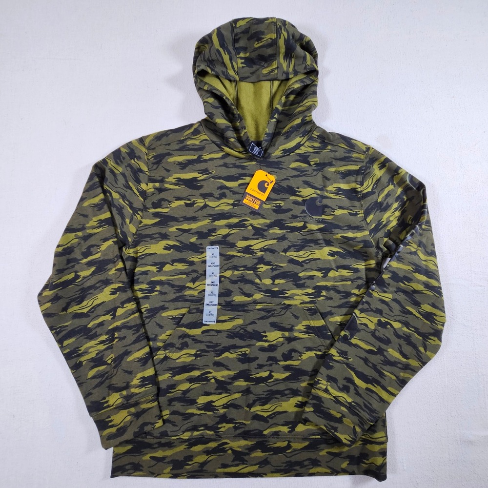 Carhartt Camo Graphic Hoodie Boys XL 18/20 Green Tiger Camo TS6632-B